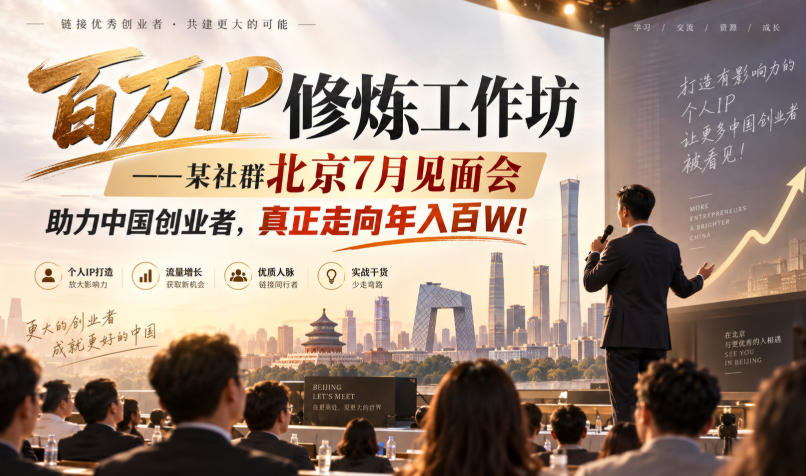 百万IP修炼工作坊——某社群北京7月见面会,助力中国创业者,真正走向年入百W!-知行阁轻创网-分享网络赚钱项目-全网首发副业项目实操平台-副业创业项目网