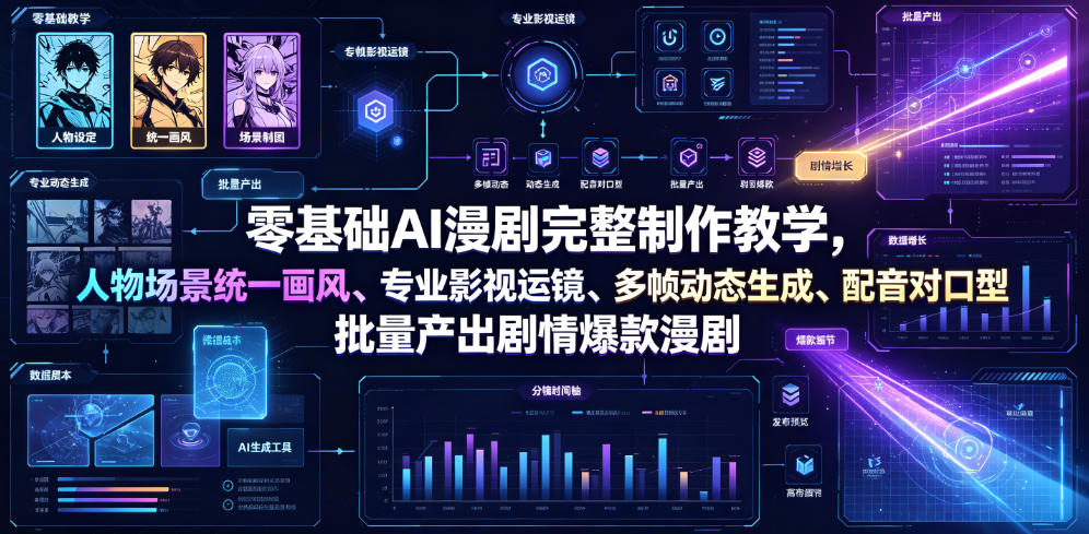 零基础AI漫剧完整制作教学，人物场景统一画风、专业影视运镜、多帧动态生成、配音对口型，批量产出剧情爆款漫剧-知行阁轻创网-分享网络赚钱项目-全网首发副业项目实操平台-副业创业项目网