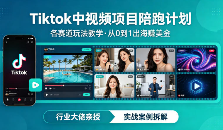 某大佬的Tiktok中视频项目陪跑，涵盖TK各个赛道玩法教学，从0到1出海賺美金-知行阁轻创网-分享网络赚钱项目-全网首发副业项目实操平台-副业创业项目网