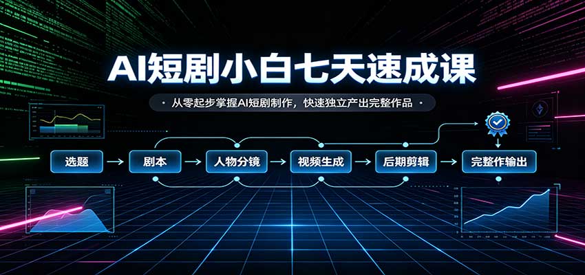 AI短剧小白七天速成课：从零起步掌握AI短剧制作，快速独立产出完整作品-知行阁轻创网-分享网络赚钱项目-全网首发副业项目实操平台-副业创业项目网