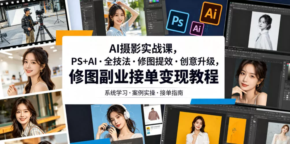 AI摄影实战课,PS+AI・全技法・修图提效・创意升级,修图副业接单变现教程-知行阁轻创网-分享网络赚钱项目-全网首发副业项目实操平台-副业创业项目网