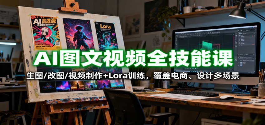 AI图文视频全技能课：生图/改图/视频制作+Lora训练，覆盖电商 、设计多场景-知行阁轻创网-分享网络赚钱项目-全网首发副业项目实操平台-副业创业项目网