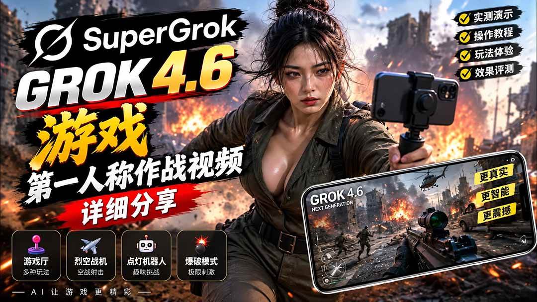 （20502期）Grok 4.6 也能做游戏？第一人称作战视频实测｜玩法详细讲解-知行阁轻创网-分享网络赚钱项目-全网首发副业项目实操平台-副业创业项目网