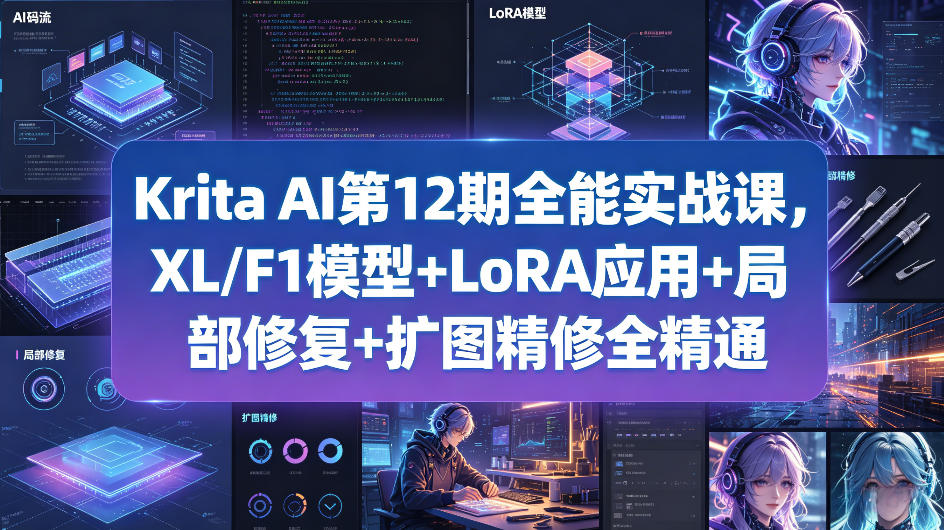 Krita AI第12期全能实战课，XL/F1模型+LoRA应用+局部修复+扩图精修全精通-知行阁轻创网-分享网络赚钱项目-全网首发副业项目实操平台-副业创业项目网
