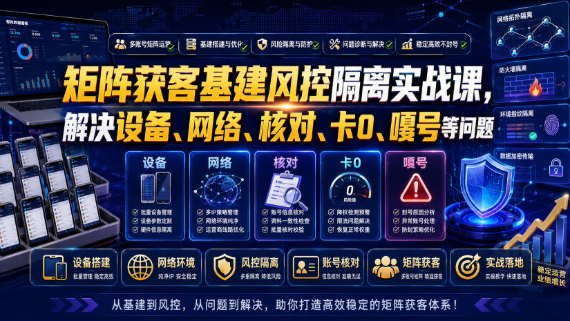 矩阵获客基建风控隔离实战课，解决设备、网络、核对、卡0、嘎号等问题-知行阁轻创网-分享网络赚钱项目-全网首发副业项目实操平台-副业创业项目网