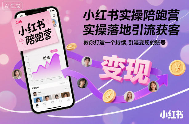 小红书实操陪跑营，实操落地引流获客，教你打造一个持续引流变现的账号-知行阁轻创网-分享网络赚钱项目-全网首发副业项目实操平台-副业创业项目网