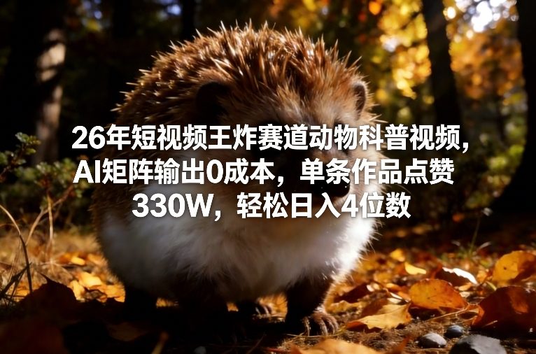 26年短视频王炸赛道动物科普视频，AI矩阵输出0成本，单条作品点赞330W，轻松日入4位数-知行阁轻创网-分享网络赚钱项目-全网首发副业项目实操平台-副业创业项目网