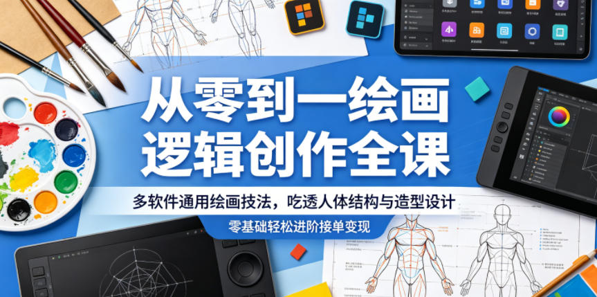 从零到一绘画逻辑创作全课，多软件通用绘画技法，吃透人体结构与造型设计，零基础轻松进阶接单变现-知行阁轻创网-分享网络赚钱项目-全网首发副业项目实操平台-副业创业项目网