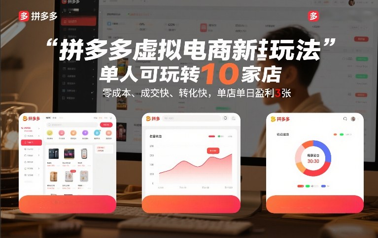 拼多多虚拟电商新玩法，单人可玩转10家店，零成本、成交快、转化快，单店单日盈利3张【揭秘】-知行阁轻创网-分享网络赚钱项目-全网首发副业项目实操平台-副业创业项目网