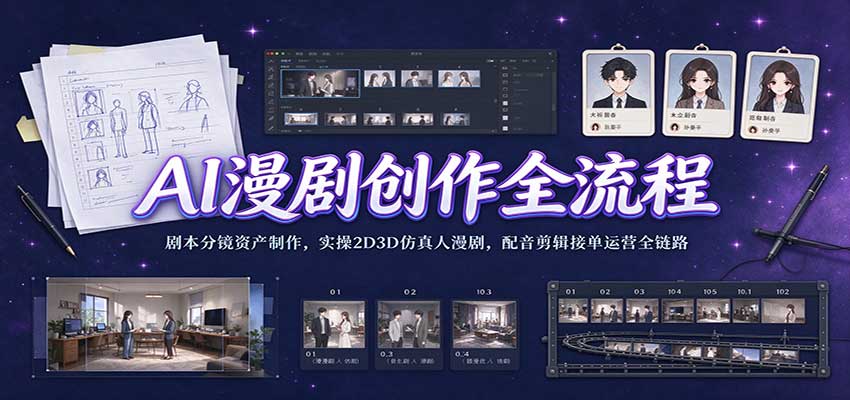 AI漫剧创作全流程：剧本分镜资产制作，实操2D3D仿真人漫剧，配音剪辑接单运营全链路-知行阁轻创网-分享网络赚钱项目-全网首发副业项目实操平台-副业创业项目网