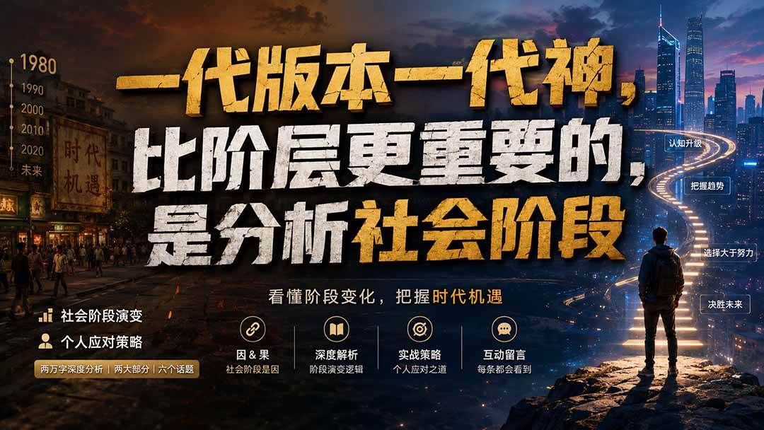 （19745期）付费文章：一代版本一代神，比阶层更重要的，是分析社会阶段-知行阁轻创网-分享网络赚钱项目-全网首发副业项目实操平台-副业创业项目网