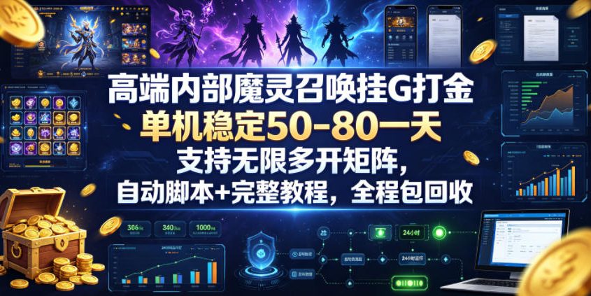 高端内部魔灵召唤挂G打金,单机稳定50-80一天,支持无限多开矩阵,自动脚本+完整教程,全程包回收【揭秘】-知行阁轻创网-分享网络赚钱项目-全网首发副业项目实操平台-副业创业项目网