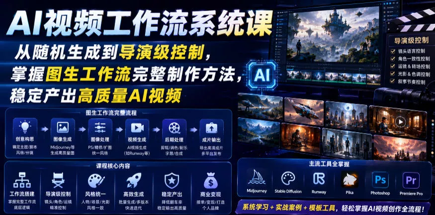 AI视频工作流系统课，从随机生成到导演级控制，掌握图生工作流完整制作方法，稳定产出高质量AI视频-知行阁轻创网-分享网络赚钱项目-全网首发副业项目实操平台-副业创业项目网
