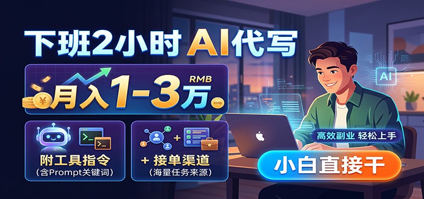 下班2小时AI代写,月入1-3万,附工具指令+接单渠道,小白直接干-知行阁轻创网-分享网络赚钱项目-全网首发副业项目实操平台-副业创业项目网