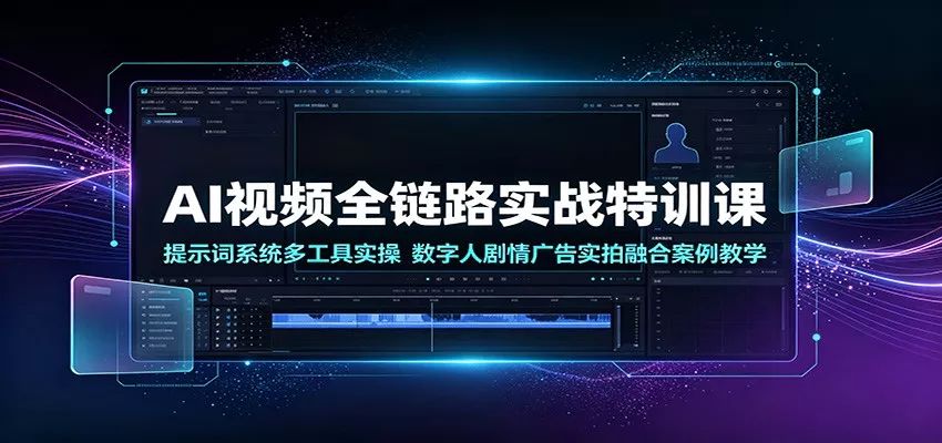 AI视频全链路实战特训课：提示词系统多工具实操，数字人剧情广告实拍融合案例教学-知行阁轻创网-分享网络赚钱项目-全网首发副业项目实操平台-副业创业项目网