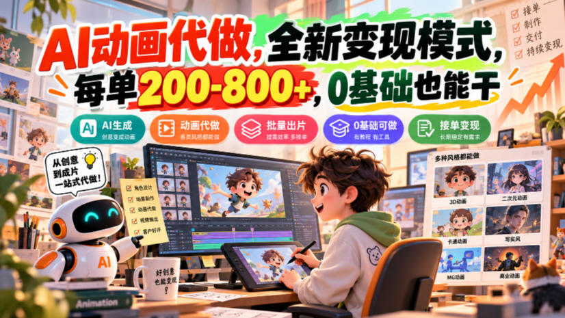 AI动画代做，全新变现模式，每单200-800+，0基础也能干【揭秘】-知行阁轻创网-分享网络赚钱项目-全网首发副业项目实操平台-副业创业项目网