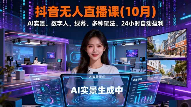 （16355期）抖音无人直播课(10月)，AI实景、数字人、绿幕、多种玩法、24小时自动盈利-知行阁轻创网-分享网络赚钱项目-全网首发副业项目实操平台-副业创业项目网