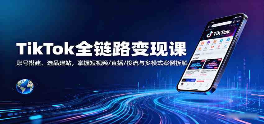 TikTok全链路变现课：账号搭建、选品建站，掌握短视频/直播/投流与多模式案例拆解-知行阁轻创网-分享网络赚钱项目-全网首发副业项目实操平台-副业创业项目网
