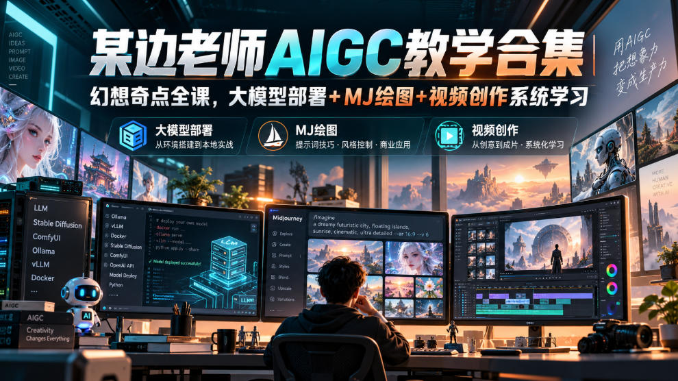 某边老师AIGC教学合集｜幻想奇点全课，大模型部署+MJ绘图+视频创作系统学习-知行阁轻创网-分享网络赚钱项目-全网首发副业项目实操平台-副业创业项目网