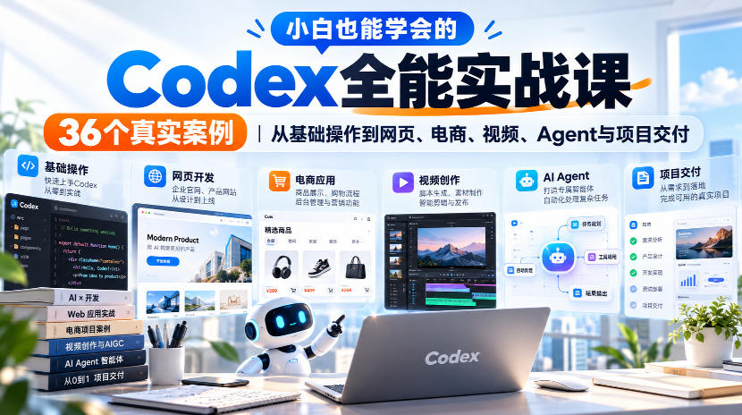 小白也能学会的Codex全能实战课｜36个真实案例，从基础操作到网页、电商、视频、Agent与项目交付-知行阁轻创网-分享网络赚钱项目-全网首发副业项目实操平台-副业创业项目网