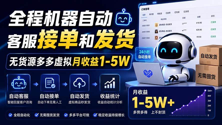 （20119期）全程机器自动客服接单和发货，无货源多多虚拟月收益1-5W-知行阁轻创网-分享网络赚钱项目-全网首发副业项目实操平台-副业创业项目网