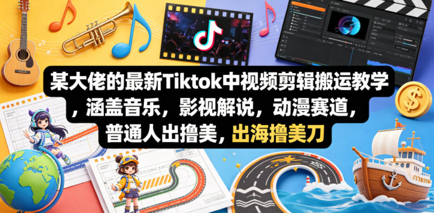 某大佬的最新Tiktok中视频剪辑搬运教学，涵盖音乐，影视解说，动漫赛道，普通人出海撸美刀-知行阁轻创网-分享网络赚钱项目-全网首发副业项目实操平台-副业创业项目网