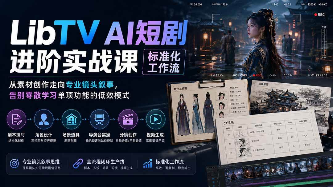 （19836期）LibTV AI短剧进阶实操课标准化工作流；从素材创作走向专业镜头叙事，告别零散学习单项功能的低效模式-知行阁轻创网-分享网络赚钱项目-全网首发副业项目实操平台-副业创业项目网