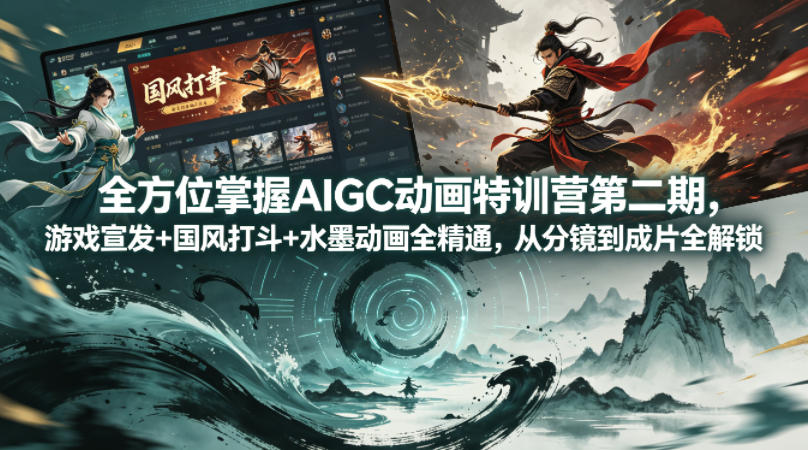 全方位掌握AIGC动画特训营第二期，游戏宣发+国风打斗+水墨动画全精通，从分镜到成片全解锁-知行阁轻创网-分享网络赚钱项目-全网首发副业项目实操平台-副业创业项目网