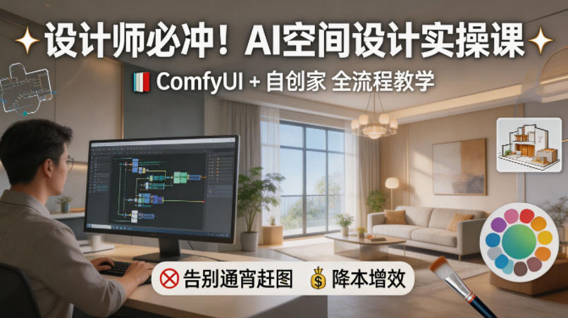 设计师必冲！AI空间设计实操课，ComfyUI+自创家全教学，告别通宵赶图，降本增效-知行阁轻创网-分享网络赚钱项目-全网首发副业项目实操平台-副业创业项目网
