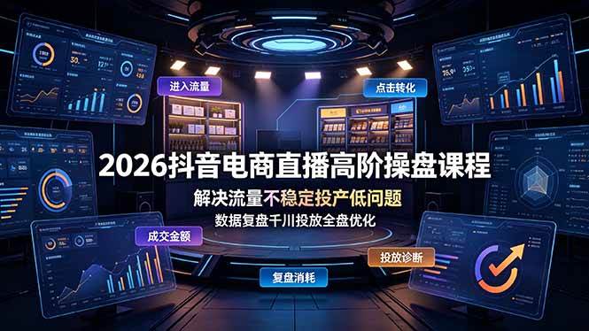 （19159期）2026抖音电商直播高阶操盘课程，解决流量不稳定投产低问题，数据复盘千川投放全盘优化-知行阁轻创网-分享网络赚钱项目-全网首发副业项目实操平台-副业创业项目网
