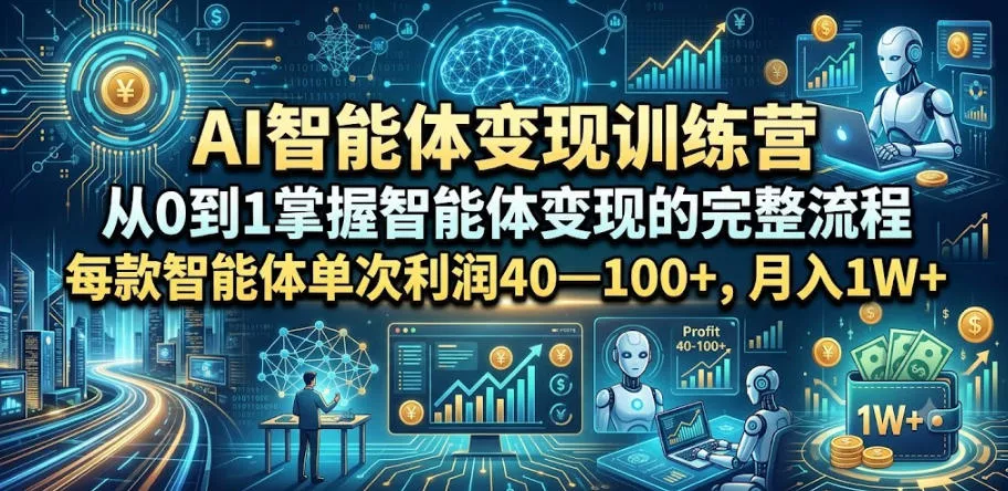 AI智能体变现训练营，从0到1掌握智能体变现的完整流程，每款智能体单次利润40—100+，月入1W+-知行阁轻创网-分享网络赚钱项目-全网首发副业项目实操平台-副业创业项目网