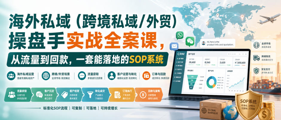 海外私域（跨境私域/外贸）操盘手实战全案课，从流量到回款，一套能落地的SOP系统-知行阁轻创网-分享网络赚钱项目-全网首发副业项目实操平台-副业创业项目网