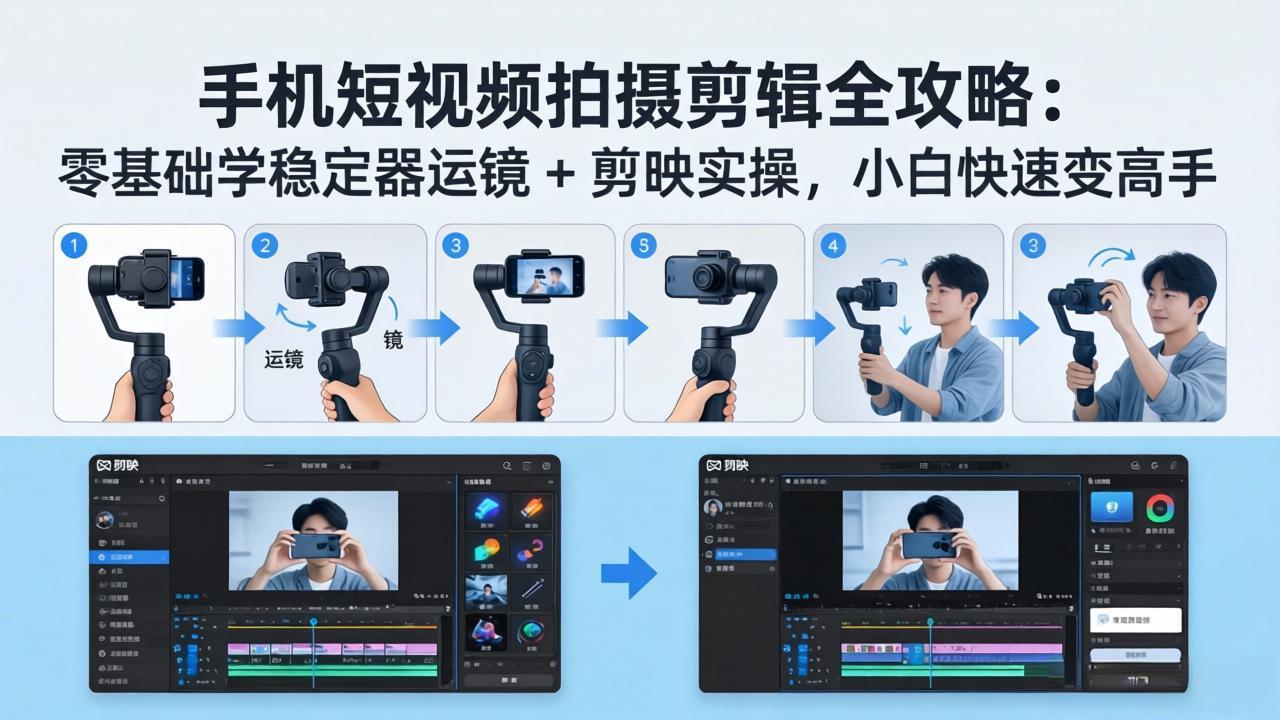 手机短视频拍摄剪辑全攻略：零基础学稳定器运镜 + 剪映实操，小白快速变高手-知行阁轻创网-分享网络赚钱项目-全网首发副业项目实操平台-副业创业项目网