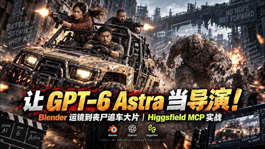 （20762期）【无水印】让 GPT-6 Astra 当导演！Blender 运镜到丧尸追车大片｜Higgsfield MCP 实战-知行阁轻创网-分享网络赚钱项目-全网首发副业项目实操平台-副业创业项目网