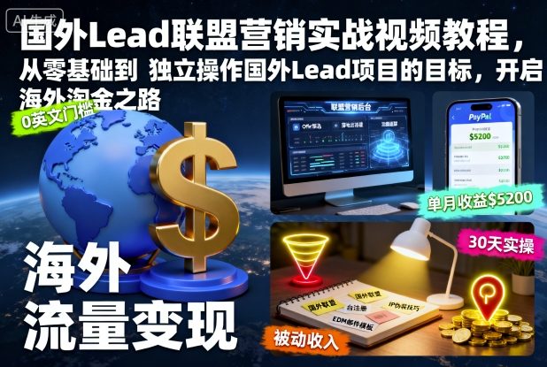 国外Lead联盟营销实战视频教程，从零基础到独立操作国外Lead项目的目标，开启海外淘金之路-知行阁轻创网-分享网络赚钱项目-全网首发副业项目实操平台-副业创业项目网