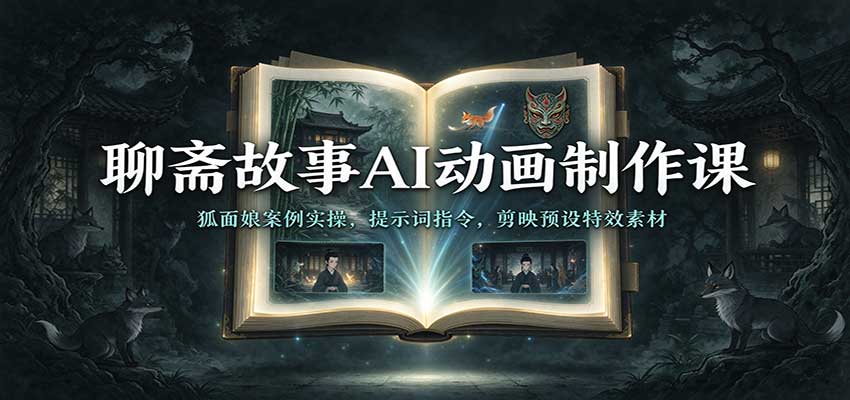 聊斋故事AI动画制作课：狐面娘案例实操，提示词指令，剪映预设特效素材-知行阁轻创网-分享网络赚钱项目-全网首发副业项目实操平台-副业创业项目网