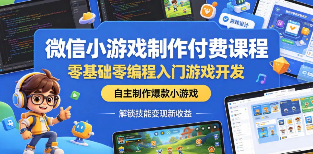 微信小游戏制作付费课程，零基础零编程入门游戏开发，自主制作爆款小游戏，解锁技能变现新收益-知行阁轻创网-分享网络赚钱项目-全网首发副业项目实操平台-副业创业项目网