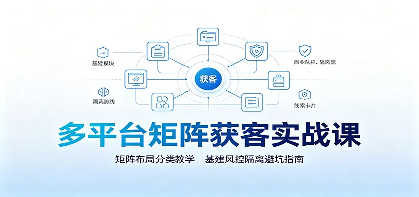 多平台矩阵获客实战课：矩阵布局分类教学，基建风控隔离避坑指南-知行阁轻创网-分享网络赚钱项目-全网首发副业项目实操平台-副业创业项目网