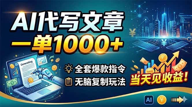 （18575期）AI代写文章，一单1000+，全套爆款指令+无脑复制玩法，当天见收益！-知行阁轻创网-分享网络赚钱项目-全网首发副业项目实操平台-副业创业项目网