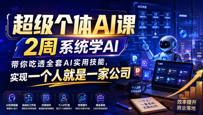 超级个体AI课，2周系统学AI，带你吃透全套AI实用技能，实现一个人就是一家公司（更新0818）-知行阁轻创网-分享网络赚钱项目-全网首发副业项目实操平台-副业创业项目网