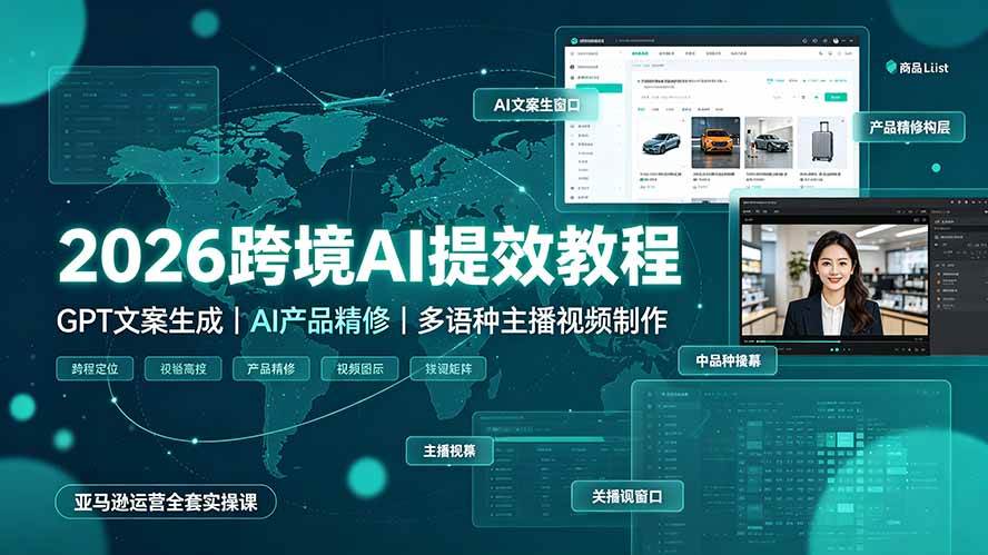 （19286期）2026跨境AI提效教程·GPT文案生成｜AI产品精修｜多语种主播视频制作，亚马逊运营全套实操课-知行阁轻创网-分享网络赚钱项目-全网首发副业项目实操平台-副业创业项目网