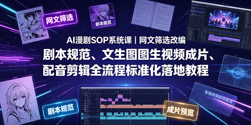 AI漫剧SOP系统课｜网文筛选改编、剧本规范、文生图图生视频成片、配音剪辑全流程标准化落地教程（更新0826）-知行阁轻创网-分享网络赚钱项目-全网首发副业项目实操平台-副业创业项目网