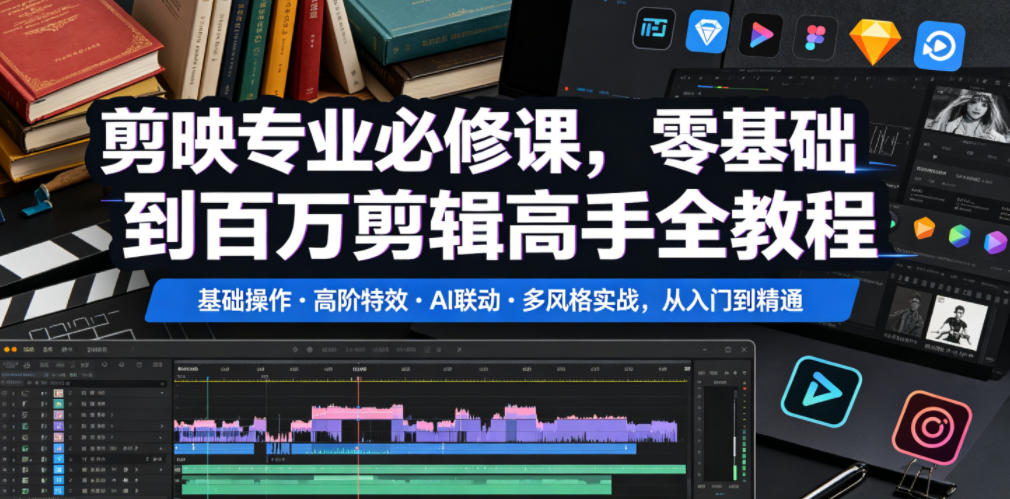 剪映专业必修课,零基础到百万剪辑高手全教程,基础操作・高阶特效・AI联动・多风格实战,从入门到精通-知行阁轻创网-分享网络赚钱项目-全网首发副业项目实操平台-副业创业项目网