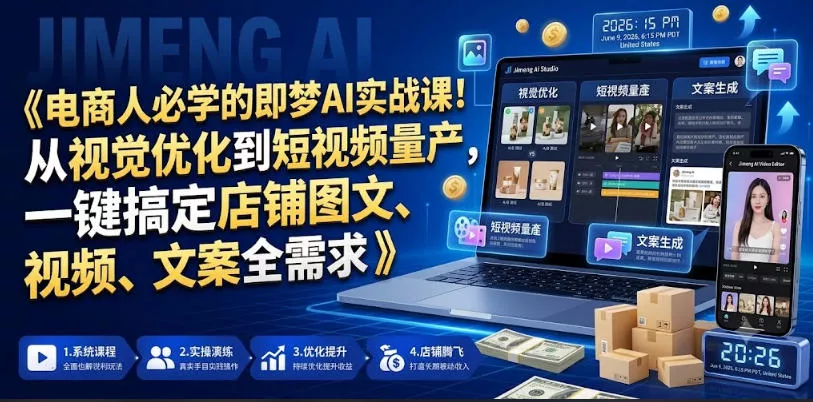 电商人必学的即梦AI实战课！从视觉优化到短视频量产，一键搞定店铺图文、视频、文案全需求-知行阁轻创网-分享网络赚钱项目-全网首发副业项目实操平台-副业创业项目网