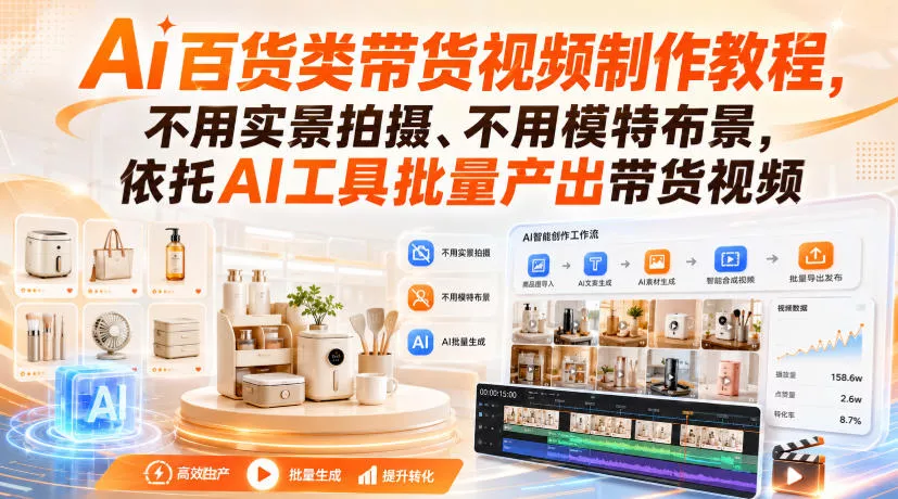 Ai百货类带货视频制作教程，不用实景拍摄、不用模特布景，依托AI工具批量产出带货视频-知行阁轻创网-分享网络赚钱项目-全网首发副业项目实操平台-副业创业项目网