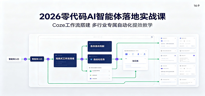 2026零代码AI智能体落地实战课：Coze工作流搭建，多行业专属自动化提效教学-知行阁轻创网-分享网络赚钱项目-全网首发副业项目实操平台-副业创业项目网