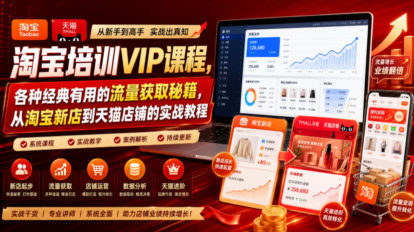 淘宝培训VIP课程，各种经典有用的流量获取秘籍，从淘宝新店到天猫店铺的实战教程（更新08月20日）-知行阁轻创网-分享网络赚钱项目-全网首发副业项目实操平台-副业创业项目网