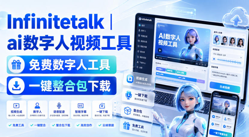 Infinitetalk丨ai数字人视频工具，免费数字人工具，一键整合包下载-知行阁轻创网-分享网络赚钱项目-全网首发副业项目实操平台-副业创业项目网
