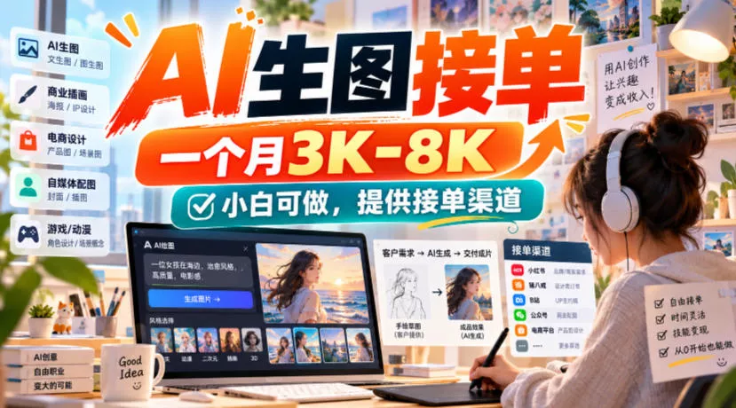 AI生图接单，一个月3K-8K，小白可做，提供接单渠道-知行阁轻创网-分享网络赚钱项目-全网首发副业项目实操平台-副业创业项目网