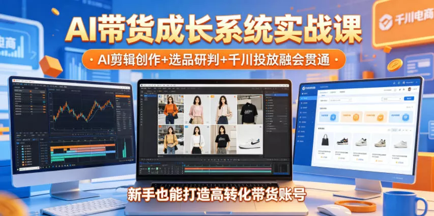AI带货成长系统实战课,AI剪辑创作+选品研判+千川投放融会贯通,新手也能打造高转化带货账号(更新2026年)-知行阁轻创网-分享网络赚钱项目-全网首发副业项目实操平台-副业创业项目网